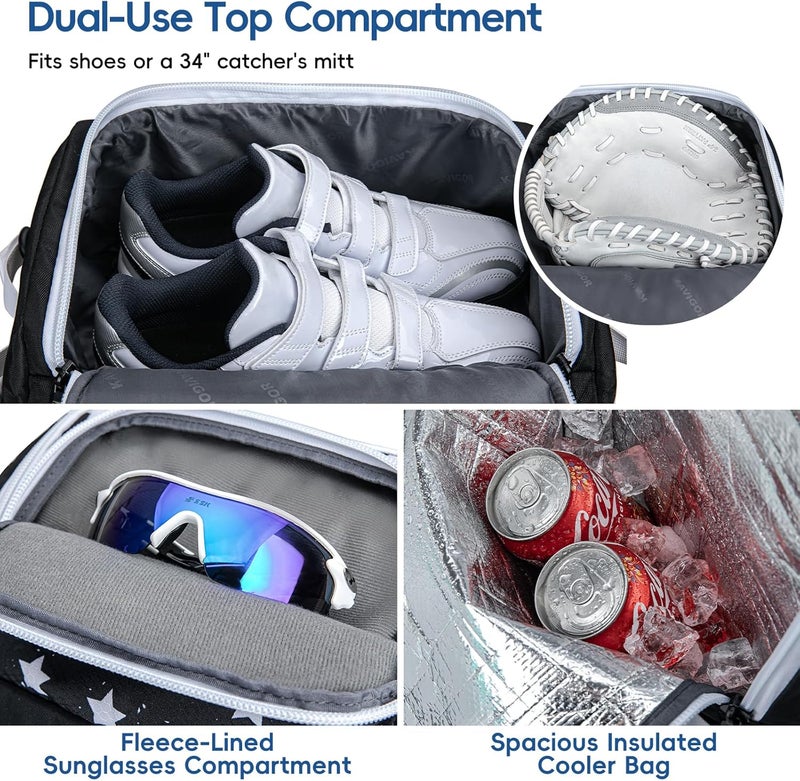 KAVIGOR Catchers Gear Bag, 80L Baseball/Softball Backpack Holds 2 Sets of Gear with Shoe Compartment, Helmet Holder & Cooler Pocket - Image 5